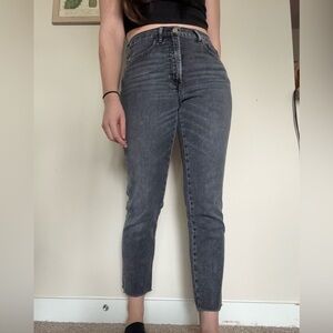 Gap ash/black cropped high rise denim cutoff slim jeans